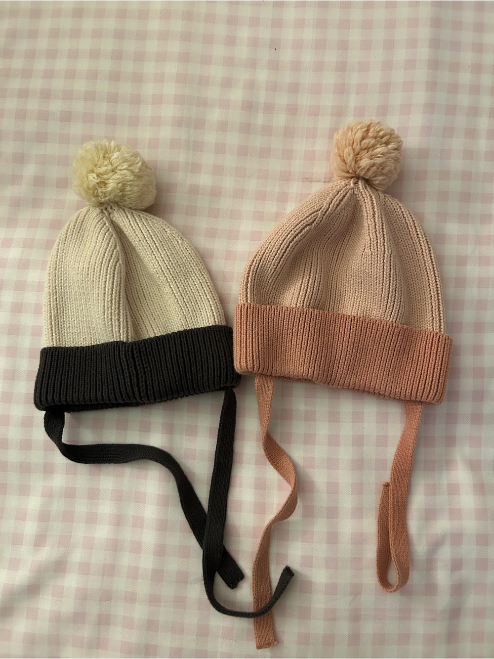 H&M 2 Kids Pom-Pom Earflap Hat - Pink and Cream